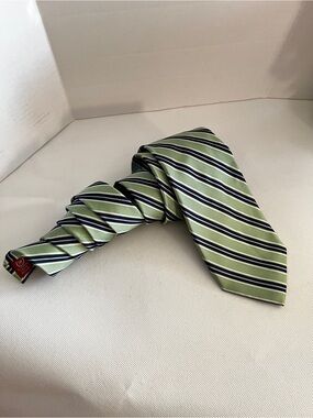 Chaps Green Navy Blue Striped Necktie Neckwear Tie 100% Silk L, 61" X W, 3.5"